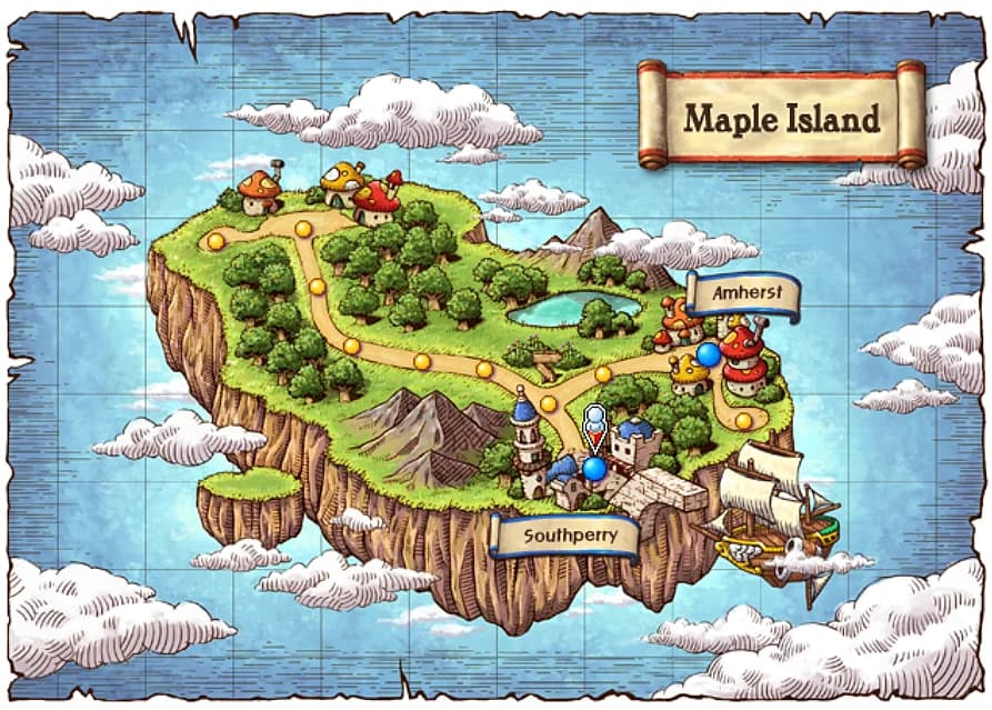 Official map of Maple Island showing Amherst and Southperry